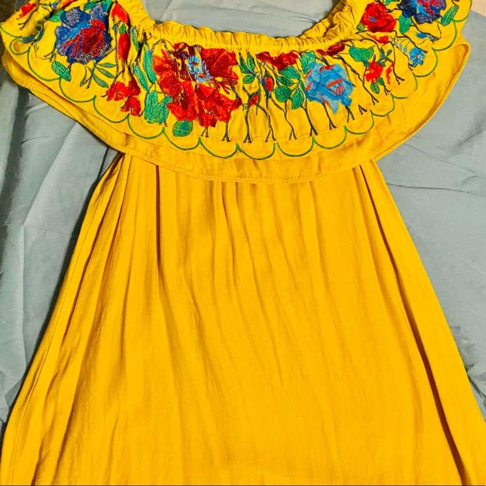 Umgee Mango Embroidered Ruffle Off Shoulder Dress - Picture 7 of 7
